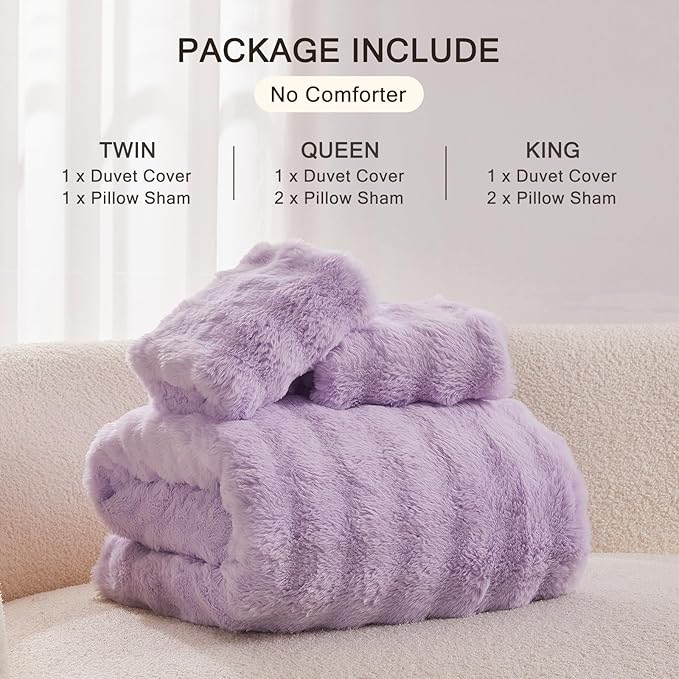 EMME Faux Fur Duvet Cover Queen Size, 3 Pieces Ultra Soft Fluffy Comforter Cover, Cozy Warm for Winter, Luxury Elegant Shaggy Bubble Design Bedding, 1 Duvet Cover & 2 Pillow Shams (Queen, Purple)
