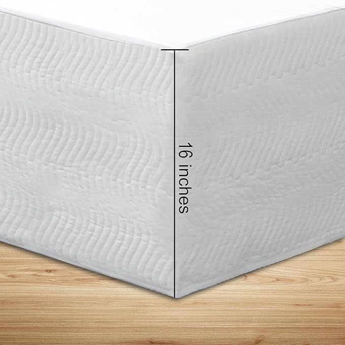 Queen Bed Skirt-Box Spring Cover with 16 Inch Tailored Drop,Wrinkle and Fade Resistant Hotel Wrap Around Bed Skirts,Bed Frame Cover (Wave Pattern White, Queen-16 Drop)