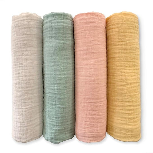 SwaddleDesigns Cotton Muslin Swaddle Blankets for Babies, Set of 4, Neutral Receiving Blankets for Newborn, Baby Registry & Gift, 46x46 inches, Spring Garden