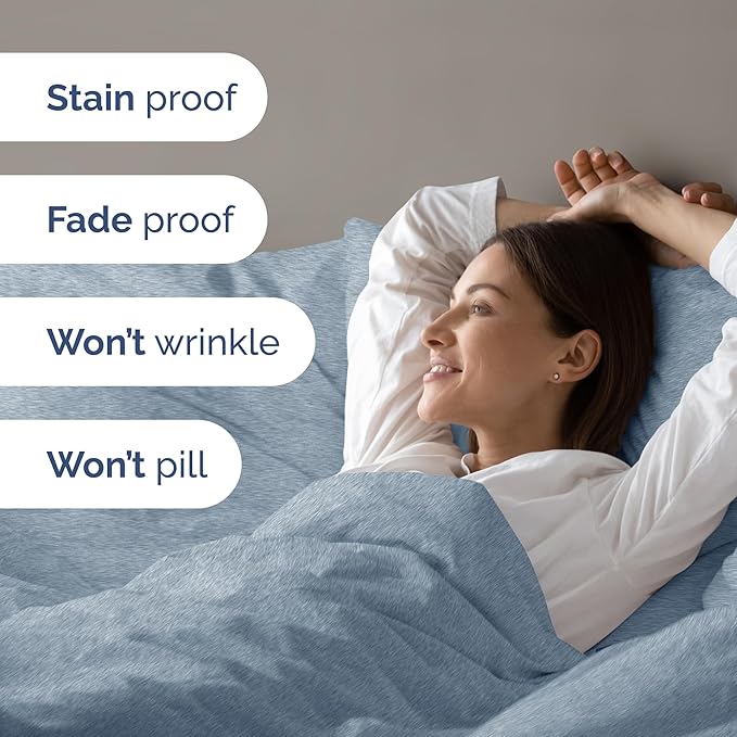 Duvet Cover Twin/Twin XL Size - Extra Soft Twin/Twin XL Size Duvet Cover - Lightweight, Breathable & Cozy w/ Zipper Closures and Ties - 68" x 90" Inches - (Heathered Blue) Comforter Not Included