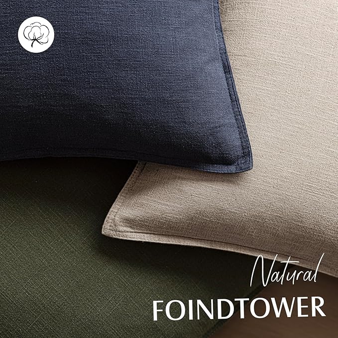 Foindtower Set of 2, Decorative Linen Soild Throw Pillow Covers Soft Accent Cushion Euro Case Boho Farmhouse Pillowcase for Chair Couch Sofa Bedroom Living Room Home Decor 18 x 18 Inch Natural Linen
