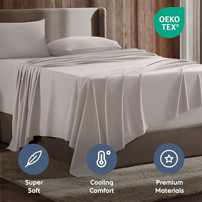 Nestl Full Sheet Set - Luxury 1800 Ultra-Soft Microfiber Full Bed Sheets - Double Brushed - Deep Pockets - Easy Fit - 4 Piece Set - Bedding Sheets & Pillowcases (Full, Linen)