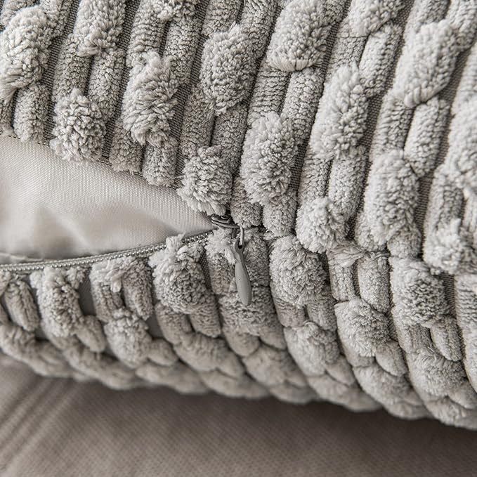 MIULEE Pack of 2 Decorative Throw Pillow Covers 24x24 Inch Soft Boho Striped Textured Corduroy Pillow Covers Modern Farmhouse Home Decor for Couch Bed Sofa Living Room Light Grey