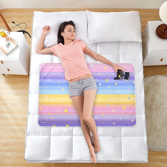 Waterproof Bed Pad Reusable Changing Pad Toddler Mattress Protector Large Pee Pad Baby Diaper Pad Soft Washable Liner Rainbow Stripes and Stars