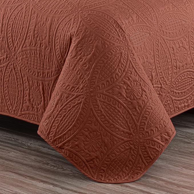 Chezmoi Collection Austin King Bedspread Set 3-Piece Pinsonic Quilted Oversized Bedspread Coverlet Set, King, Terracotta