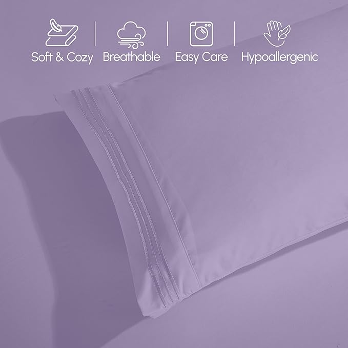 Elegant Comfort Luxurious 1500 Premium Hotel Quality Microfiber Three Line Embroidered Softest 5-Piece Bed Sheet Set, Wrinkle and Fade Resistant, Split King, Lilac