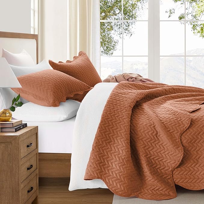IR Imperial Rooms Twin Quilt Bedding Set (68” x 86”) - Bulk Pack of 10 Wholesale for Hotels, Guest Bedroom & Airbnbs - Lightweight Microfiber Reversible Embossed Quilts Bedspreads (Rust)