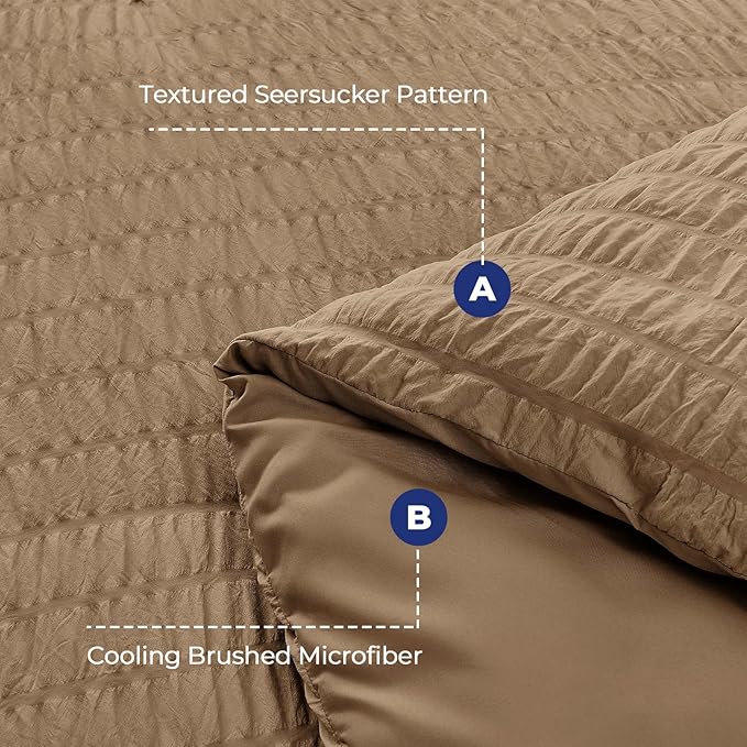 HYMOKEGE Brown Duvet Cover King Size, Ultra Soft 3-Piece Seersucker Duvet Cover Set with Zipper Closure, Soft Brushed Microfiber Bedding Set with 8 Corner Ties (104"x90", 2 Pillowshams)