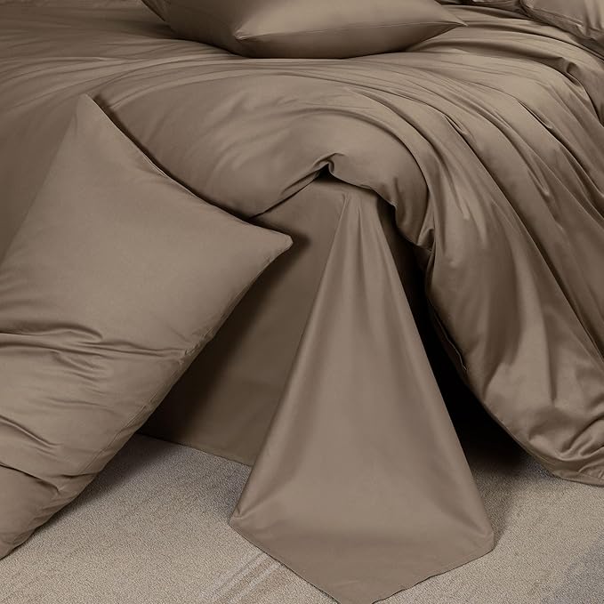 MooMee Duvet Cover Set 100% Extra Long Staple Cotton 600 Thread Count Silky Sateen Smooth Luxury Soft Breathable Durable Hotel Quality Bedding, 3 Pieces (Mocha Brown, Super King 108"x98")