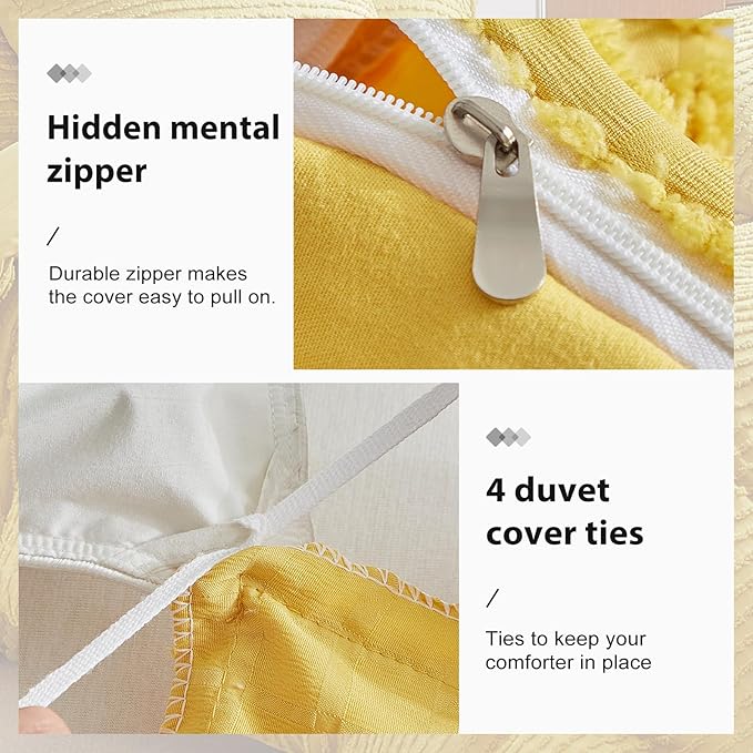 WARMDERN Boho Duvet Cover Set King Size,Yellow Striped Duvet Cover Microfiber Bedding Set,3PCS Ultra Soft Breathable Lightweight Tuft Texture Pattern Duvet Covers with Zipper Closure(Yellow,King)