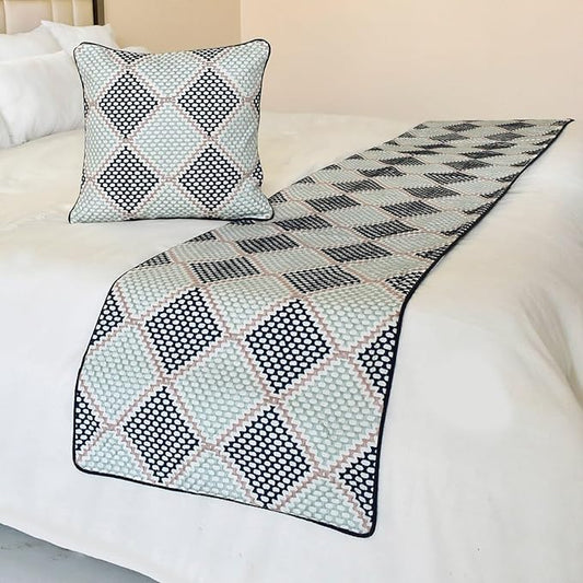 The HomeCentric King/Queen/Twin Blue Decorative Bed Runner King 90"x18" Bed Runner Without Pillow Cover, Embroidered Bed Scarf on Embroidered Fabric - Pointillism