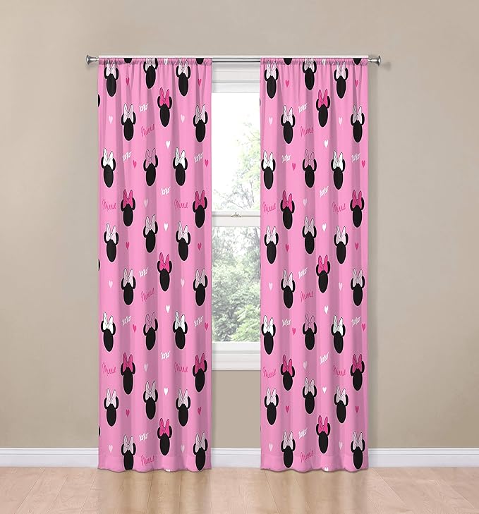 Jay Franco Disney Minnie Mouse Hearts N Love 84" inch Drapes - Beautiful Room Décor & Easy Set Up, Bedding - Curtains Include 2 Tiebacks, 4 Piece Set (Official Disney Product)