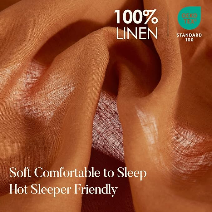 DAPU 100% Linen Duvet Cover Set - Pure Natural French Flax Linen with Corner Ties and Zipper Closure Soft Breathable Durable for Hot Sleepers 1 Duvet Cover 2 Pillowcases (Sunrise, King)