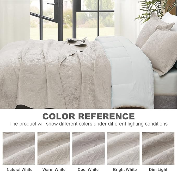 Hansleep Cream Quilt California King Size - Baroque Ultrasonic Summer Bedspread California King, Soft Lightweight Coverlet Bedding Set, 3 Pieces (1 Quilt, 2 Pillow Shams)