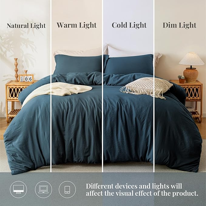 MILDLY Super Soft Duvet Cover 2pcs - 100% Washed Microfiber Peacock Blue Comforter Cover Set with Zipper Closure & Corner Ties (No Comforter)