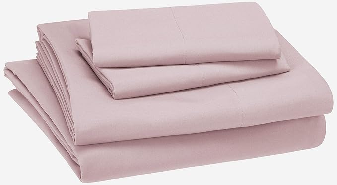 Amazon Basics Kid's Soft,Breathable Microfiber 4-Piece Sheet Set,Full,Light Pink,Solid,(Pack of 4)