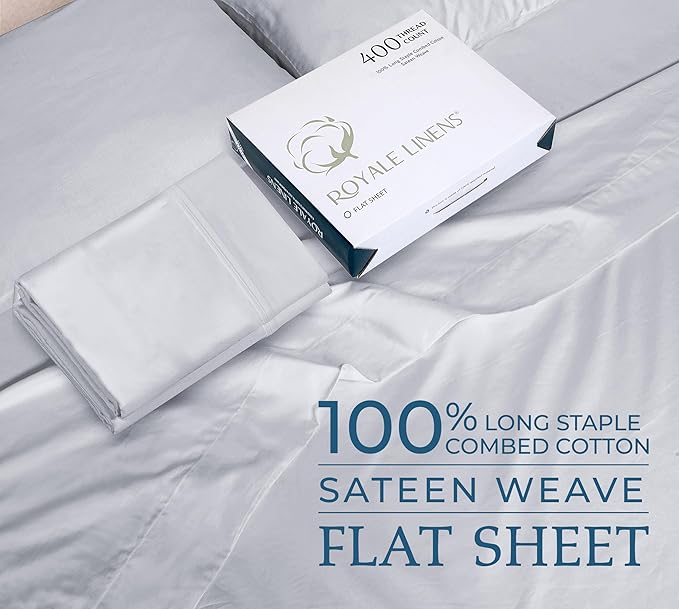 400 Thread Count 100% American Grown Cotton Flat Sheet - Cooling Sheets - Full Sheets - Luxury Sateen Weave - Full Flat Sheet Sold Separately - Soft Silver Flat Sheet Only (Full, Spanish Silver)
