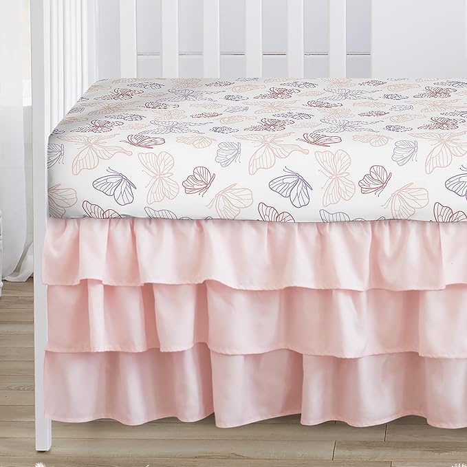 Sweet Jojo Designs Shabby Chic Butterfly Girl Baby Crib Bedding Set Infant Nursery Room Blanket Fitted Sheet Skirt Diaper Stacker 4p Blush Pink Lavender Purple White Pastel Lilac Watercolor Pattern
