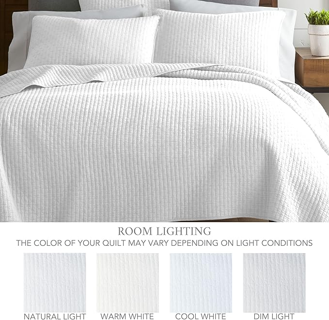 Levtex Home Cross Stitch Reversible King/Cal King Quilt Set (106x92in) and 2 Pillow Shams (36x20in) - Stitch Texture - Bright White - Cotton King Size Quilt Bedding Set - Lightweight Soft Pre-Washed