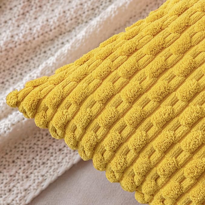 MIULEE Pack of 2 Decorative Throw Pillow Covers 18x18 Inch Soft Boho Striped Textured Corduroy Pillow Covers Modern Farmhouse Home Decor for Couch Bed Sofa Living Room Mustard Yellow