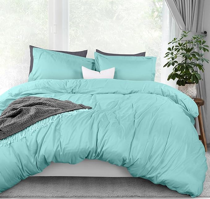 Utopia Bedding Duvet Cover Queen Size - 3 Piece with Zipper Closure - 1 Comforter Cover 90X90 Inches & 2 Pillow Shams 20X26 Inches (Spa Blue) Comforter Not Included