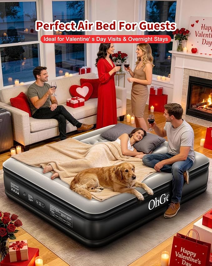 OhGeni Cal King Air Mattress with Built in Pump, 18" Tall Inflatable Blow Up Bed, Luxury Comfort for People(190CM Height), Keep Feet from Dangling, Foldable & Portable Colchon inflables, Black