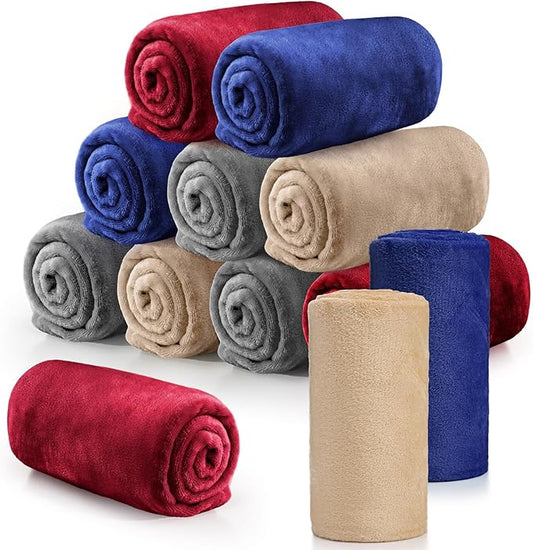 Tinideya 12 Pcs Flannel Fleece Throw Blanket Bulk 50 x 60 Inch Soft Fleece Blanket Warm Throw Blanket Coral Blankets for Couch Sofa Home Wedding Gifts Season (Cute Color)