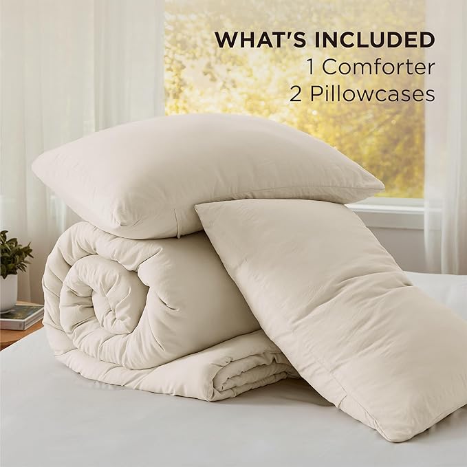 Bedsure Super King Comforter Set, Cream Soft Prewashed Bedding for All Seasons, 3 Pieces GentleSoft™ Bed Set, 1 Lightweight Comforter (120"x120") and 2 Pillowcases (20"x36")