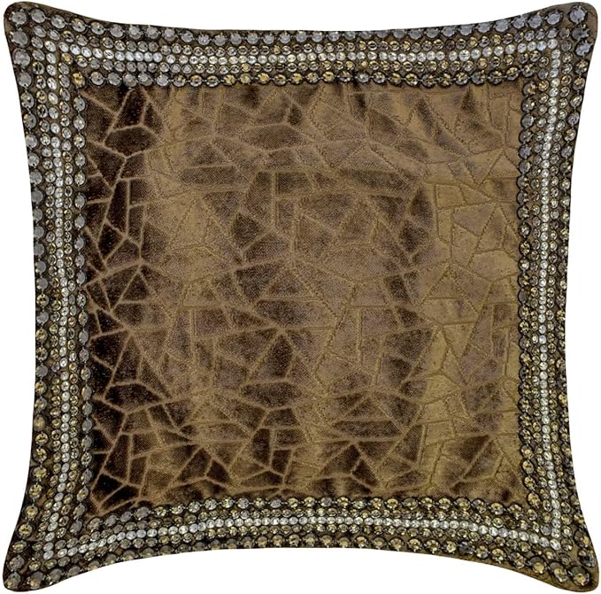 The HomeCentric King/Queen/Twin Brown Decorative Bed Runner King 90"x18" Bed Runner with Two Pillow Cover, Border, Crystal, Cut Velvet, Mosiac Pattern Bed Scarf on Velvet Fabric - Velvet Fusion