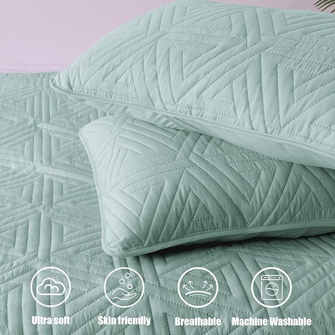 Whale Flotilla Soft King Size Quilt Set for All Seasons, 3-Piece Ultrasonic Geometric Quilts Bedding Set, Lightweight Reversible Bedspread, Coverlet, Bed Cover with 2 Pillow Shams, Aqua Blue