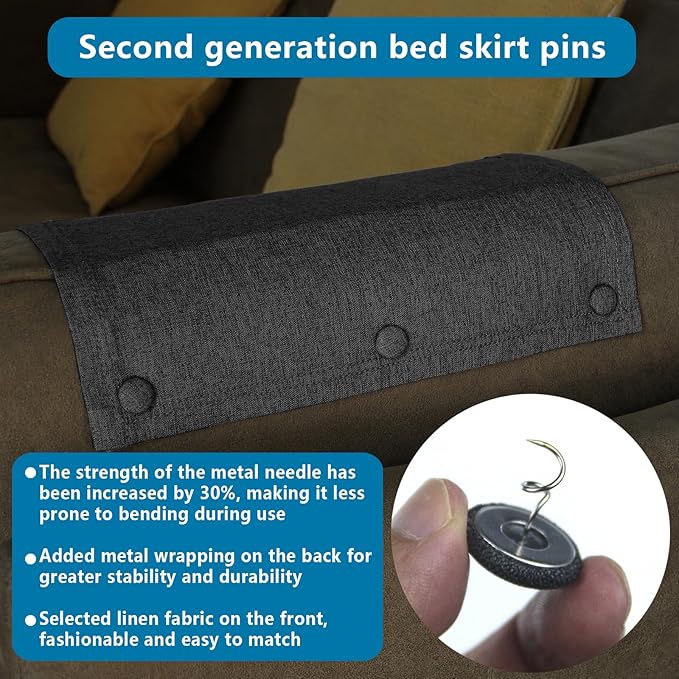 Flax Covered Button Twist Pins - for Bed Skirts Pins,Sofa,Upholstery,Armchair Caddies, Armrest Covers, Slipcovers (12, M-Dark Gray 12)