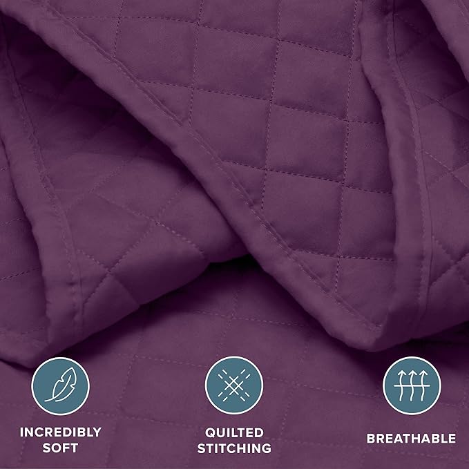 Bare Home Coverlet Set - Full/Queen - Lightweight Bed Decor - Comforter Alternative - All-Season Quilted Bedspread (Full/Queen, Plum)