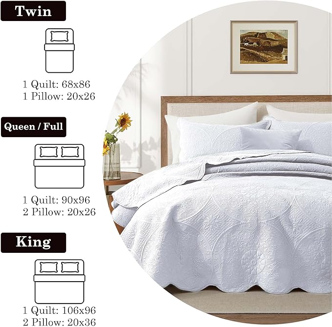 IR Imperial Rooms 10 Pack Twin Quilt Bedding Set (68" x 86") - Bulk Wholesale for Hotels, Guest Bedroom & Airbnbs - Lightweight Microfiber Reversible Floral Embossed Quilts Bedspreads (White)