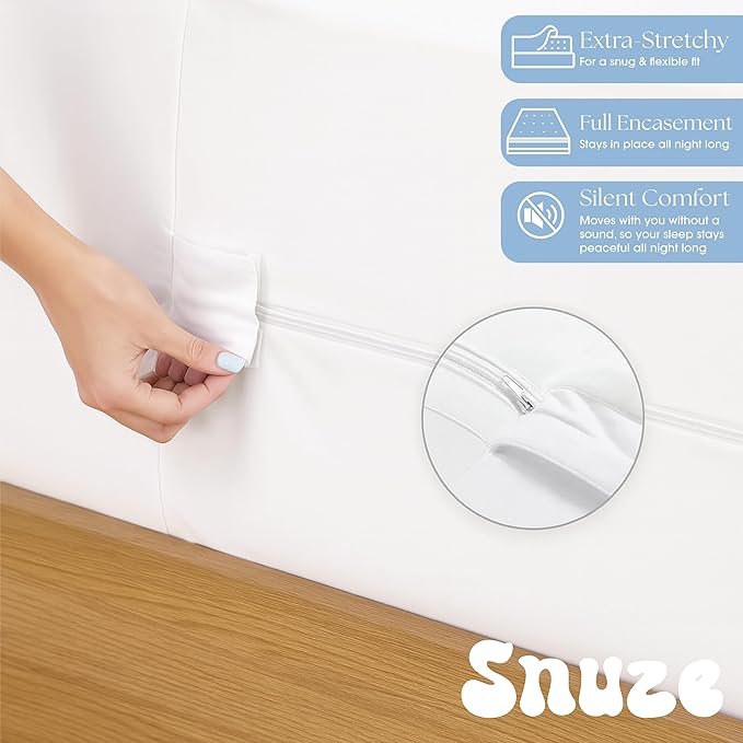 Snuze Total Protection Mattress Encasement Full Size, 6-Sided Waterproof Mattress Cover Zippered Encasement for Allergen and Dust Protection, Machine Washable, Fits Up to 15” Deep Mattress