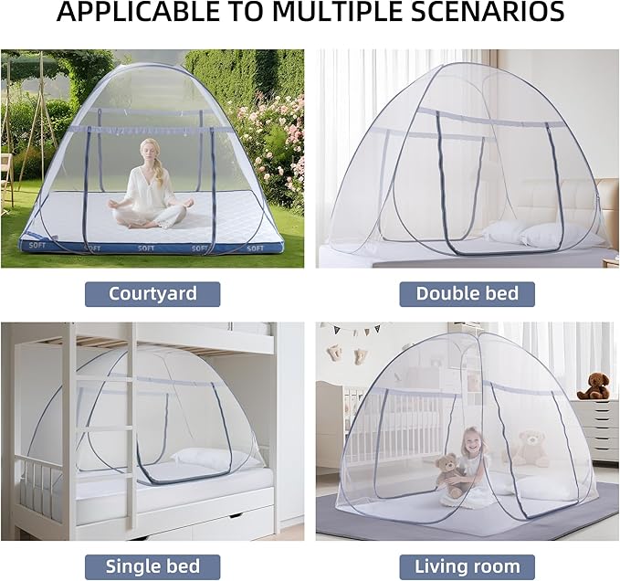 Pop-Up Mosquito Net Tent for Bed, Portable Folding Design Camping Travel Mosquito Tent with Net Bottom for Baby Adults, Easy to Install and Wash for King Size Bed 79 x 71 x 59 inch