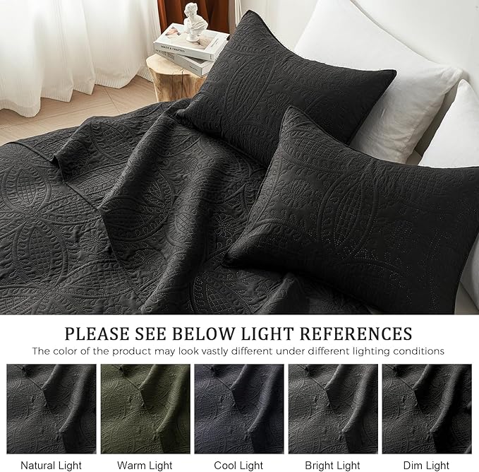 akkialla Twin Quilt Bedding Set,Black Ultrasonic Quilt Set,Lightweight Soft Bedspread Coverlet,Modern Style Coin Pattern Bed Cover for All Seasons,2 Piece(1 Quilt,1 Pillow Sham)