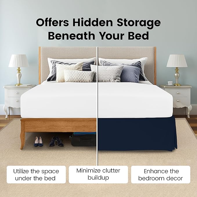 Utopia Bedding Queen Bed Skirt - Soft Quadruple Pleated Ruffle - Easy Fit with 16 Inch Tailored Drop - Hotel Quality, Shrinkage and Fade Resistant (Queen, Navy)