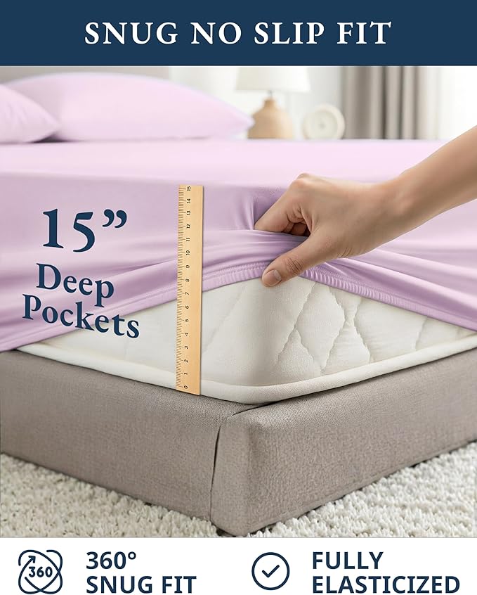 LANE LINEN 100% Organi Cotton Eco Friendly Bed Sheets Full Size, Fully Elasticized Naturally Cooling Soft & Comfy, Machine Washable Temperature Regulating Full Sheet Deep Pocket Bedding- Orchid Petal