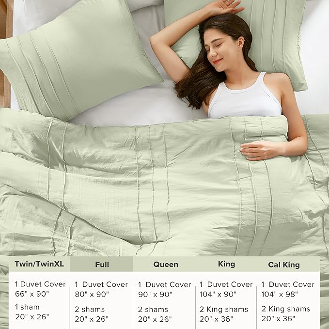Comfort Spaces Sage Full Size Duvet Cover Set - 3-pc Pintuck Pleated Duvet Cover, All Season Lightweight, Extra Softness Pre-Washed Microfiber Full Bed Cover Shams, Full