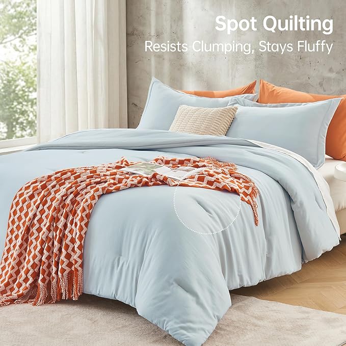 MUXHOMO King Size Comforter Set, All Season Ultra Soft Down Alternative Bedding - 3 Piece Lightweight Bed Set Includes 1 Comforter (104"x90") and 2 Pillow Shams (20"x36"), Lake Blue