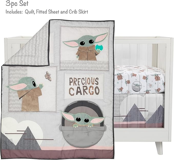 Lambs & Ivy Star Wars The Child Baby Yoda Nursery 3-Piece Baby Crib Bedding Set