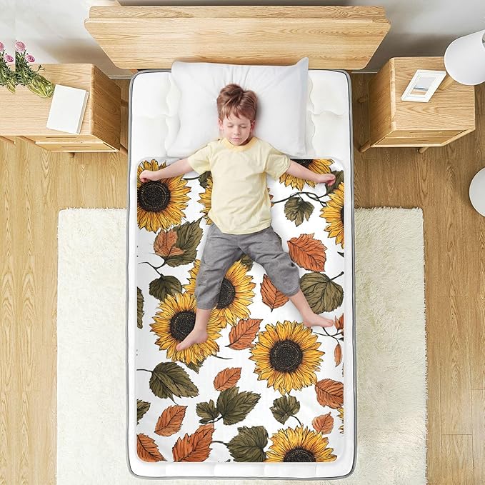 Waterproof Bed Pad Reusable Changing Pad Toddler Mattress Protector Large Pee Pad Baby Diaper Pad Soft Washable Liner White Sunflowers in Autumn