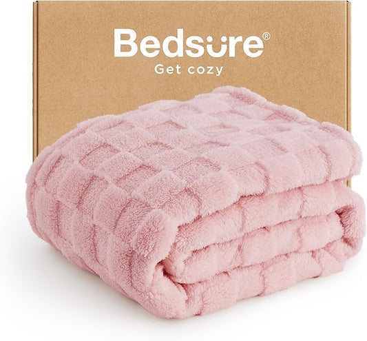 Bedsure GentleSoft Pink Throw Blanket for Couch - Checkered Fleece Blankets Gifts for Women Men Girls, Cute Soft Cozy Throw for Bedroom Home Decor Gifts, 50x60 Inches