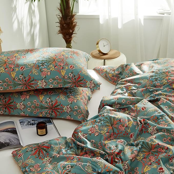 Ikawaapurry Comforter Set for Queen Size Bed Farmhouse Boho Bedding Sets Fluffy Lightweight Flowers Plants All Season 3 Pcs Comforter with 2 Pillow Shames
