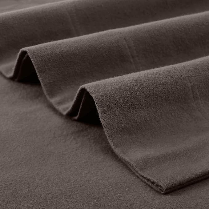 Superior Flannel Cotton Bed Sheet Set, Set Includes: One Flat Sheet, One Fitted Sheet and One Pillowcase, Breathable, Modern Solid Classic, Twin, Charcoal