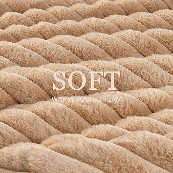 EMME Faux Fur Duvet Cover Queen Size, 3 Pieces Ultra Soft Fluffy Comforter Cover, Cozy Warm for Winter, Luxury Elegant Shaggy Striped Design Bedding, 1 Duvet Cover & 2 Pillow Shams (Queen, Taupe)