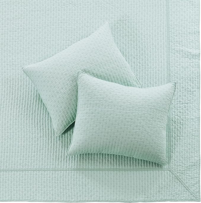 Levtex Home Cross Stitch Reversible Full Bedspread Set (100x104in) with 2 Pillow Shams (26x20in) - Stitch Texture - Blue Haze - Cotton Full Size Bedspread Set - Lightweight, Soft, Pre-Washed