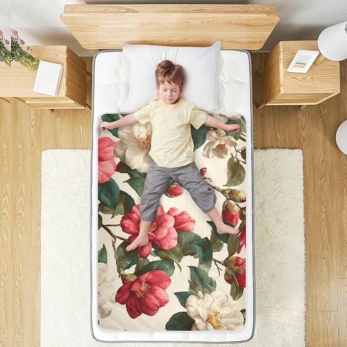 Waterproof Bed Pad Reusable Changing Pad Toddler Mattress Protector Large Pee Pad Baby Diaper Pad Soft Washable Liner Vintag Camellias Red