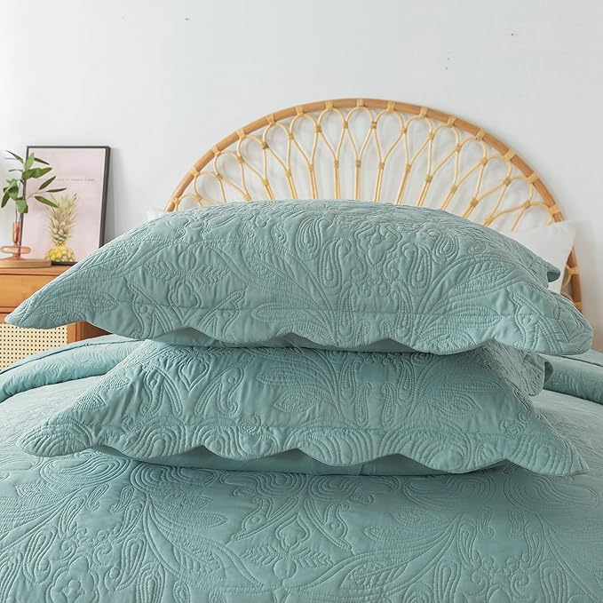 HoneiLife King Quilt Bedding Set - 3 Piece Microfiber Quilt Sets Lightweight Bedspreads Reversible Coverlets Retro Bed Cover Quilt King Size All Season Quilts-Sage Green