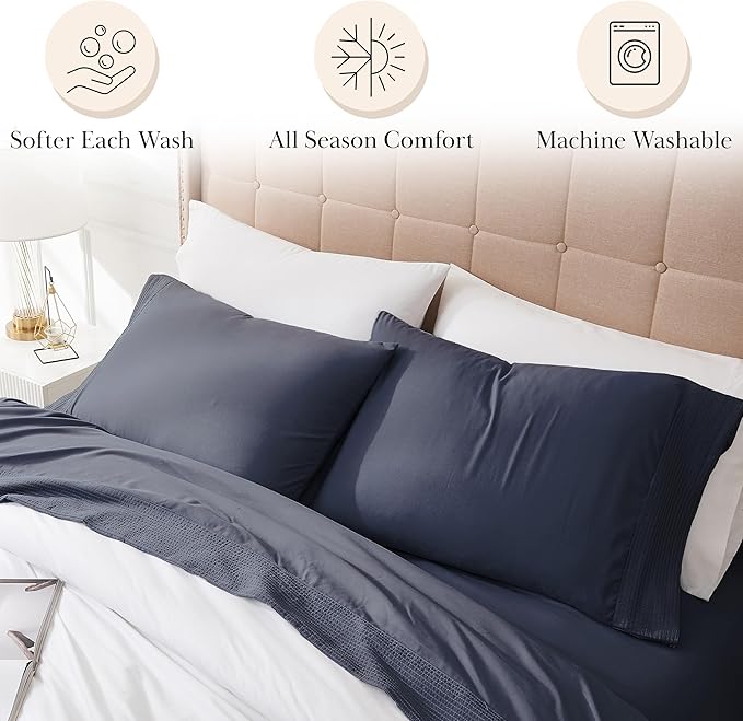 Southshore Fine Living, Inc. Twin XL Bed Sheets 3-Piece Set | 21" Extra Deep Pocket with 1 Pillowcase | Hotel Luxury Quality | Easy Care, Wrinkle-Free Bedsheet | Microfiber Bedsheets | Dark Blue